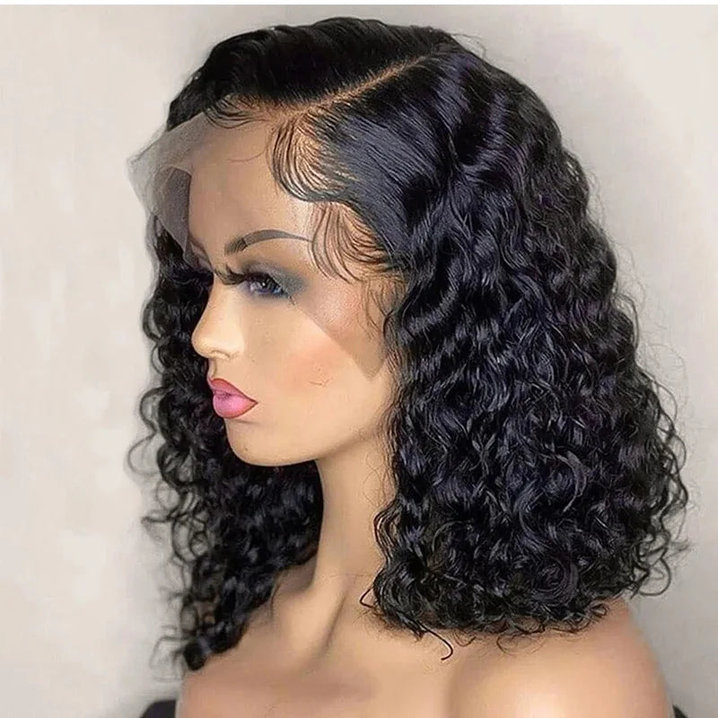 Prachtige Diepe Golf 180% Dichtheid Voor-geplukt Zijdeel Korte Bob Lace Frontal Perook - 13x4 Braziliaans Maagdelijk Menselijk Haar voor Zwarte Vrouwen