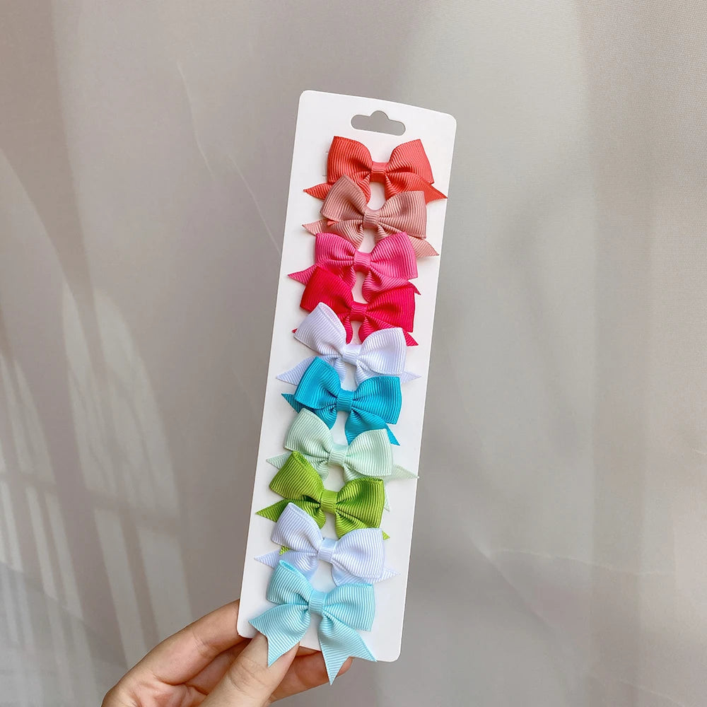 Charmante 10-delige set van 1,9'' effen kleur lint haarclips voor meisjes – Schattige handgemaakte strik mini haarspeldjes voor stijlvol haaraccessoires!