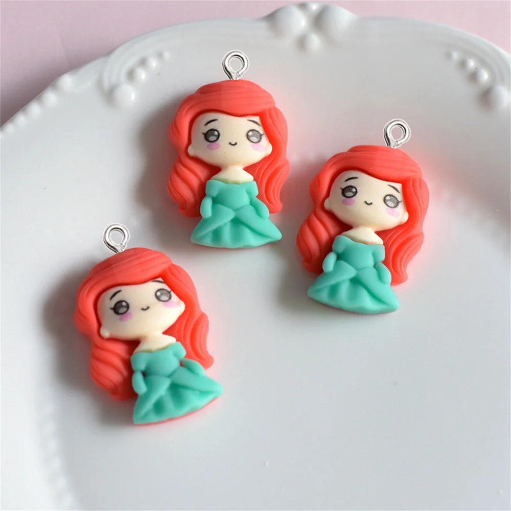 Kawaii Princess Girl Charms Resin Cartoon Pendants DIY Necklace Earrings Keychain Craft Supplies