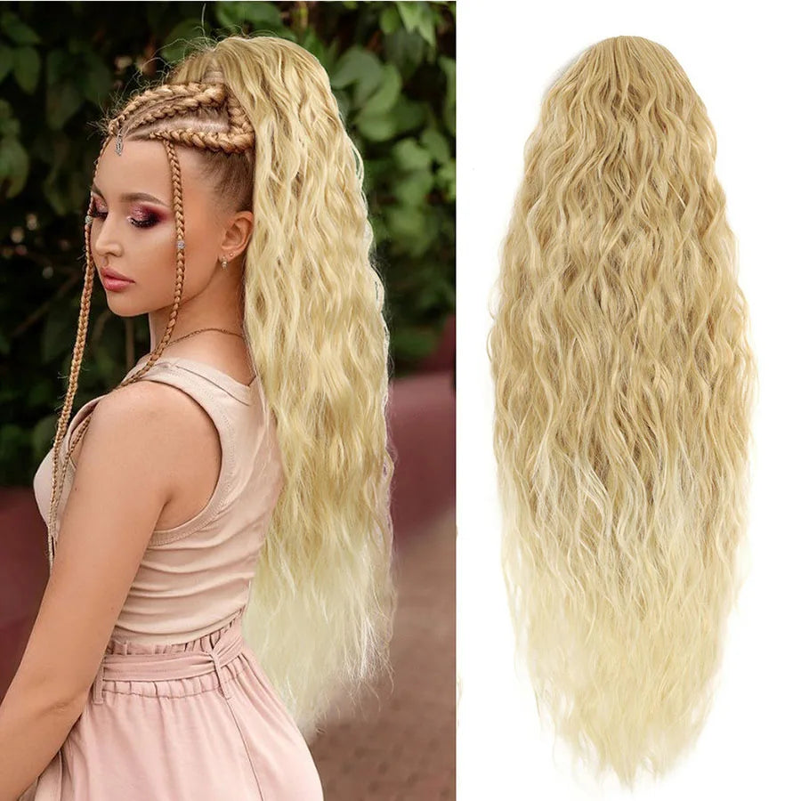 26-Inch Luxe Lange Krullende Golvende Paardenstaart Extension - Moeiteloze Treksnoervlecht voor Dames Perfect voor Dagelijks Gebruik en Bijzondere Gelegenheden