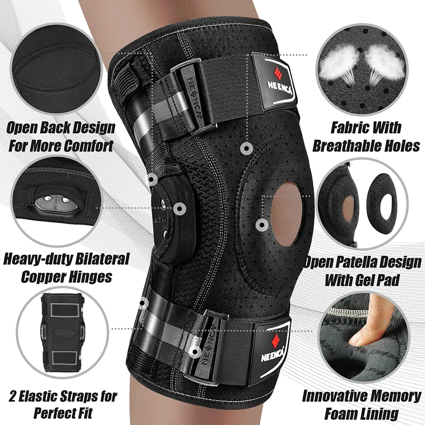 Ultieme NEENCA Scharnierkniebandage - Expertondersteuning voor Kniepijnverlichting met Zijdestabilisatoren, Perfect voor Artritis, Meniscusscheuren, en ACL/PCL Herstel