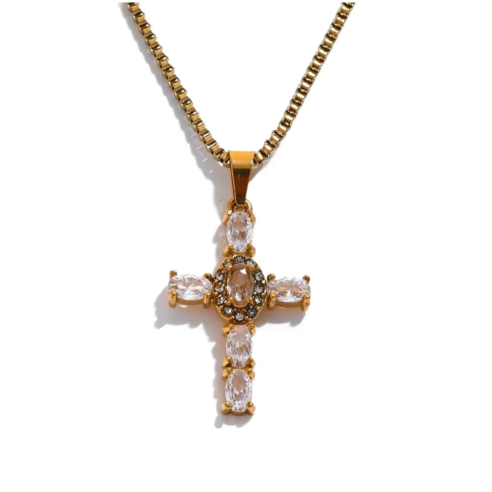 Yhpup Elegante Kleurrijke Sprankelende Cubic Zirconia Kruzifiks Hanger Ketting - Premium RVS Luxe Sieraden Cadeau