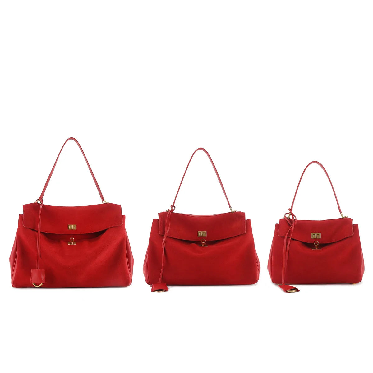 Chique Echte Leren Bruine Suède Tote Bags voor Vrouwen - Elegante Gouden Buckle Schoudertassen van Luxe Merk Rodeo