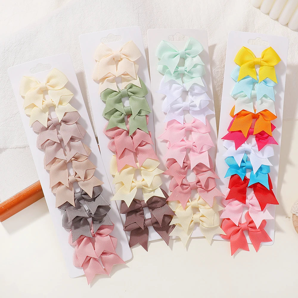 Charmante 10-delige set van 1,9'' effen kleur lint haarclips voor meisjes – Schattige handgemaakte strik mini haarspeldjes voor stijlvol haaraccessoires!