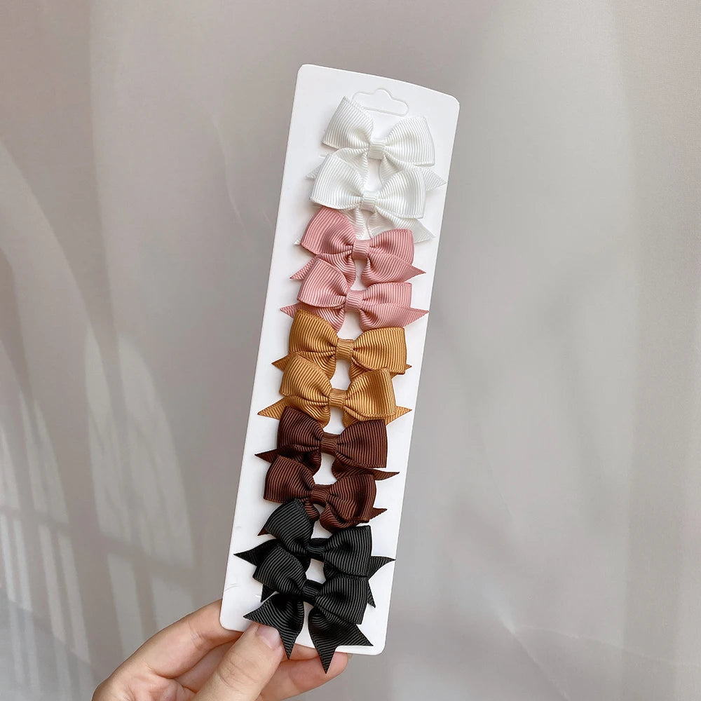 Charmante 10-delige set van 1,9'' effen kleur lint haarclips voor meisjes – Schattige handgemaakte strik mini haarspeldjes voor stijlvol haaraccessoires!