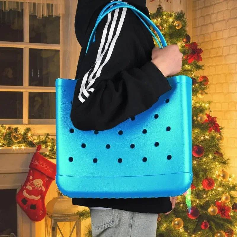 Stijlvolle Grote Eva Strandtas - Perfect voor Moeders! Veelzijdige Luiertassenopslag, Zomer Rubber Tote, en Effen Kleur Jelly Strandorganizer voor Al Je Essentiële Spullen.