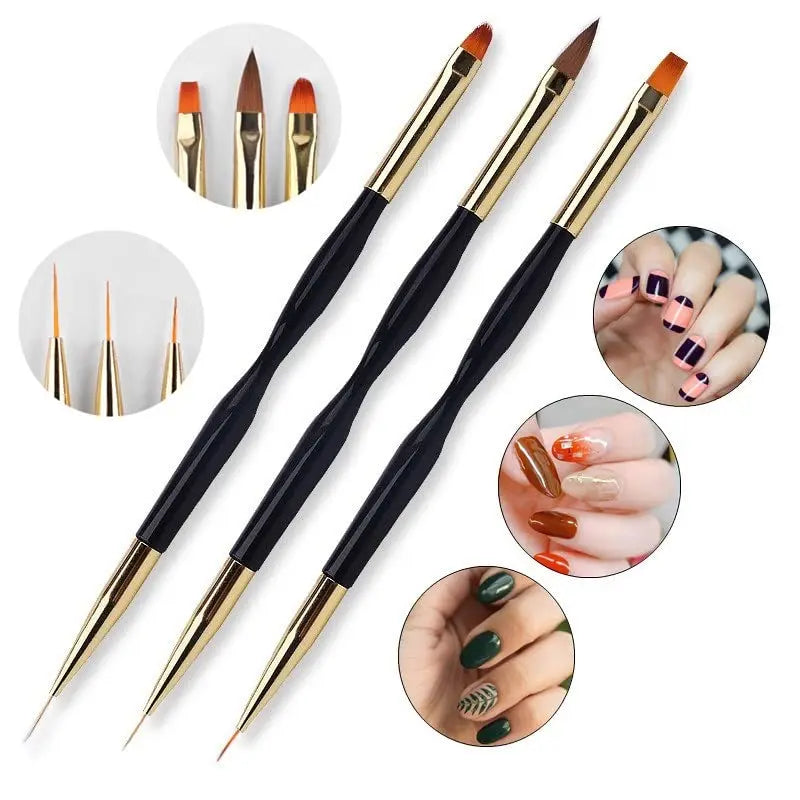 LULAA Set van 3 Dubbelzijdige Nagelkunstpennen - Acryl Ronde & Platte Penseel voor Prachtige DIY Nageldesigns!