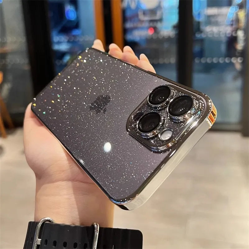 Glamoureuze Elektrolytisch Gecoate Glitter iPhone Hoes - Adembenemende Schokbestendige Bescherming voor 12ProMax, 13, 14, 15 en 16 Modellen