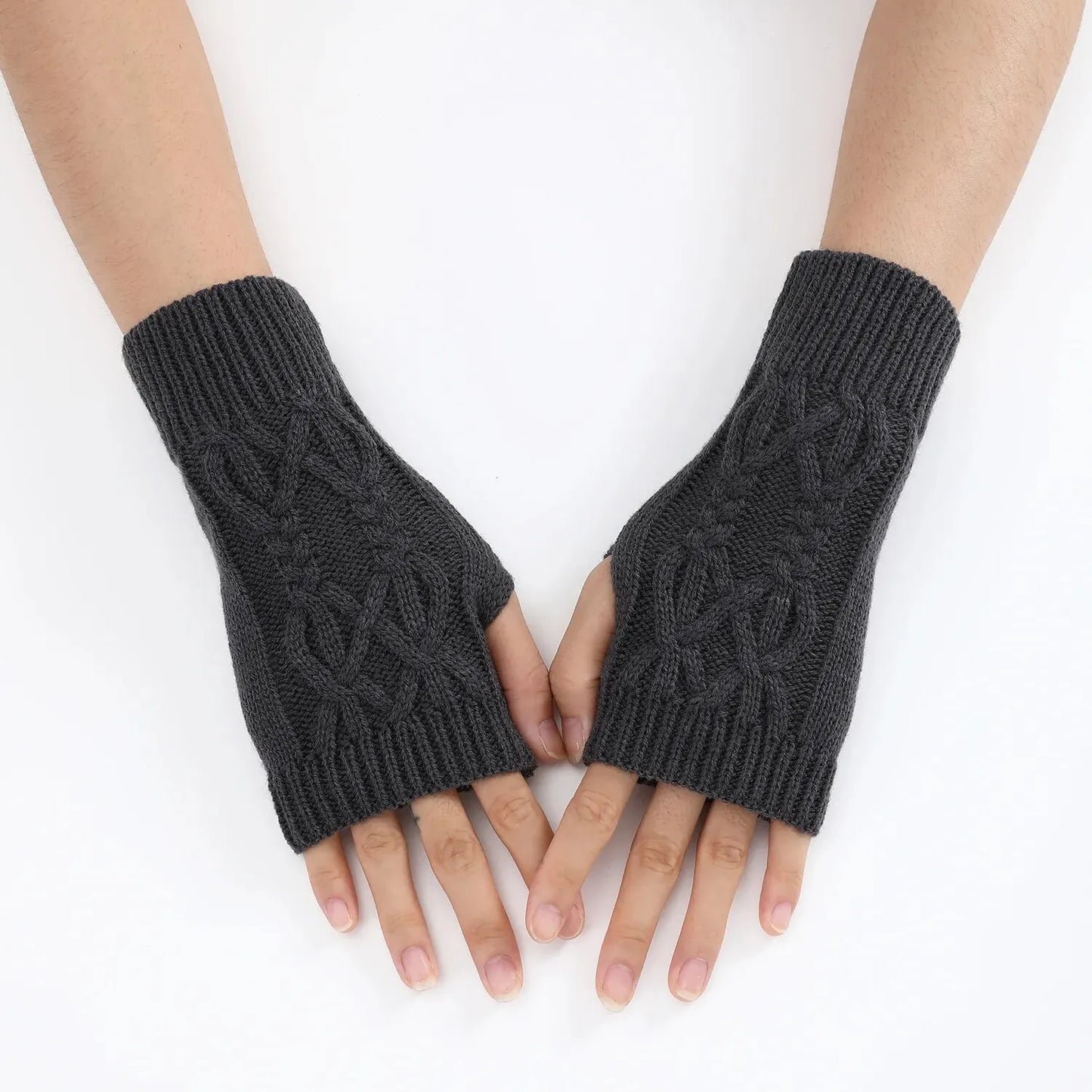 Gezellige Winter Dames Halve Vingerhandschoenen - Zachte Wolachtige Gebreide Ontwerp in Elegant Zwart en Wit