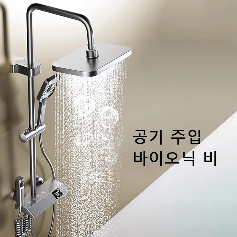 Stijlvol Piano Toets Douche Systeem: Compleet Badkamer Douche Set met LED Digitale Weergave en Koper Armaturen voor Warm en Koud Water Genot