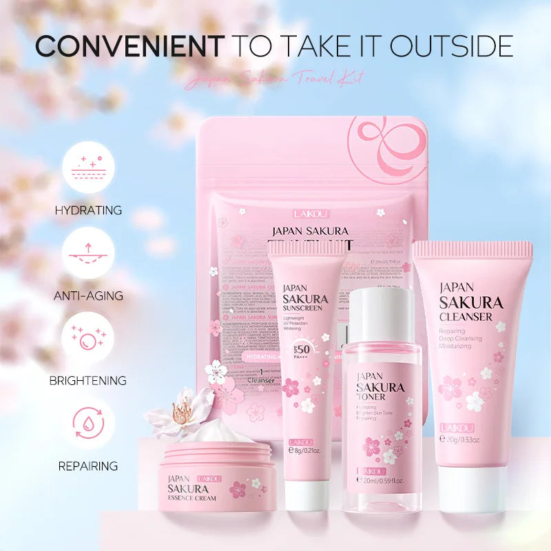 Revitaliseer je huid met de LAIKOU Sakura Complete Care Set: Reinigingsgel, Crème, Serum, Tonic - Hydraterend, Verhelderend, Firming en Vochtinbrengend!