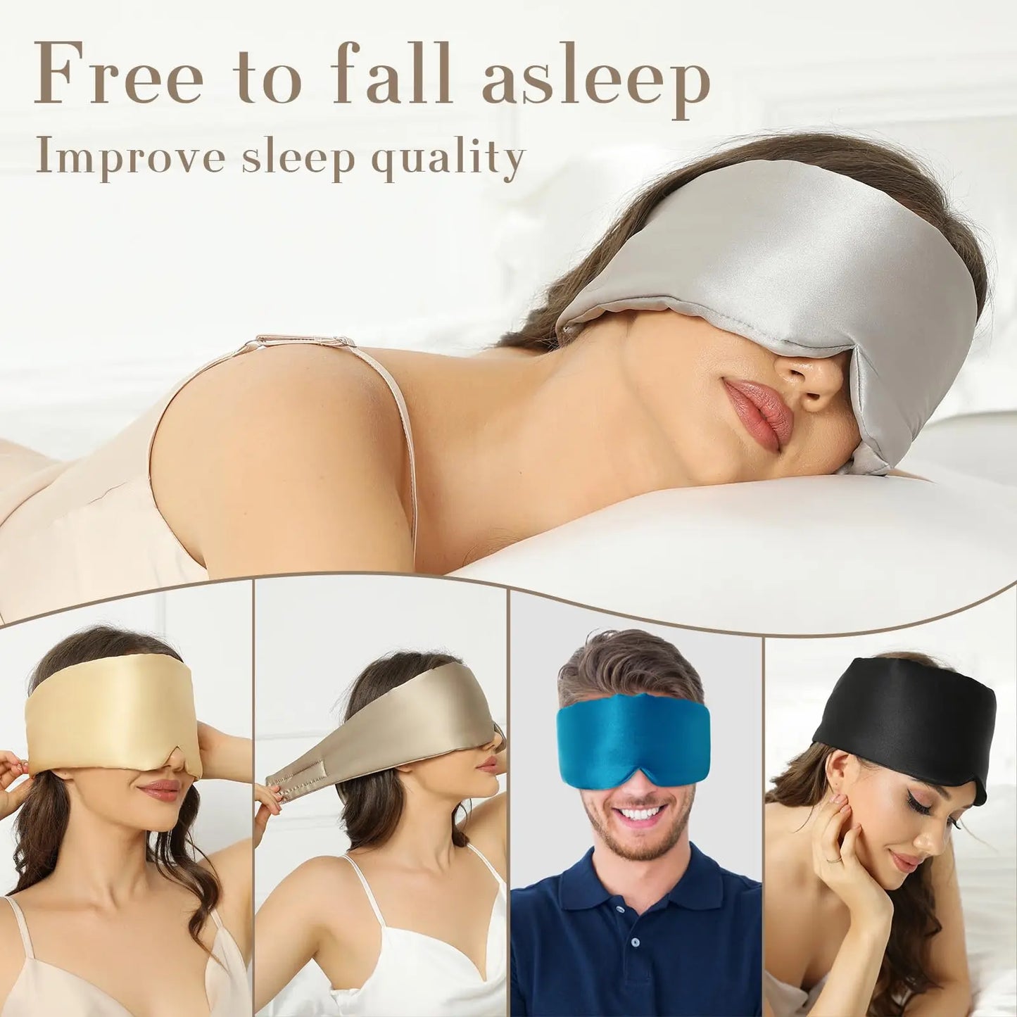 Luxe Verstelbare Zijde Oogslaapmasker voor Zijslapers, Perfect Oogmasker voor Rustgevende Slaap - 100% Pure Moerbei Zijde voor Mannen en Vrouwen