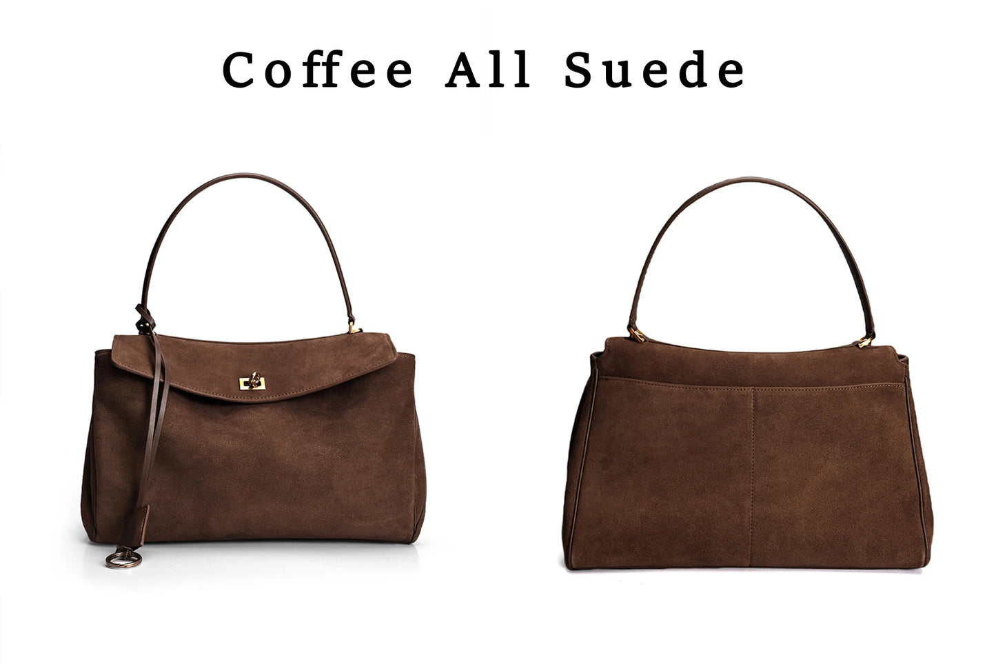 Chique Echte Leren Bruine Suède Tote Bags voor Vrouwen - Elegante Gouden Buckle Schoudertassen van Luxe Merk Rodeo