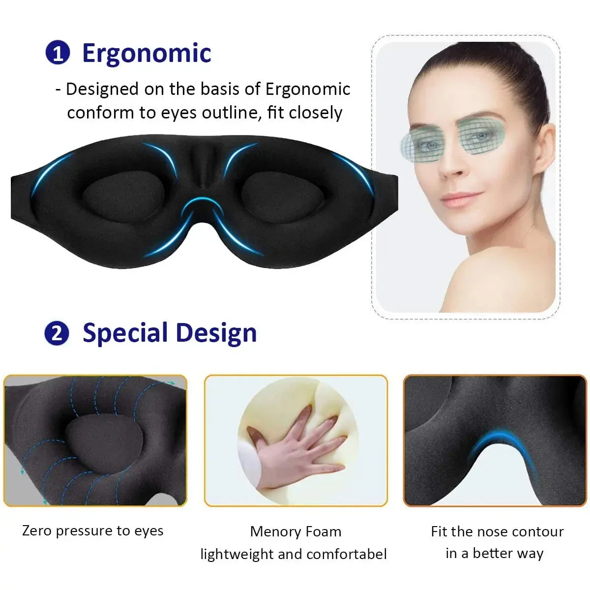 3D Gecontourde Slaap Oogmasker - Ultieme Lichtblokkerende Ontspanning voor Mannen en Vrouwen