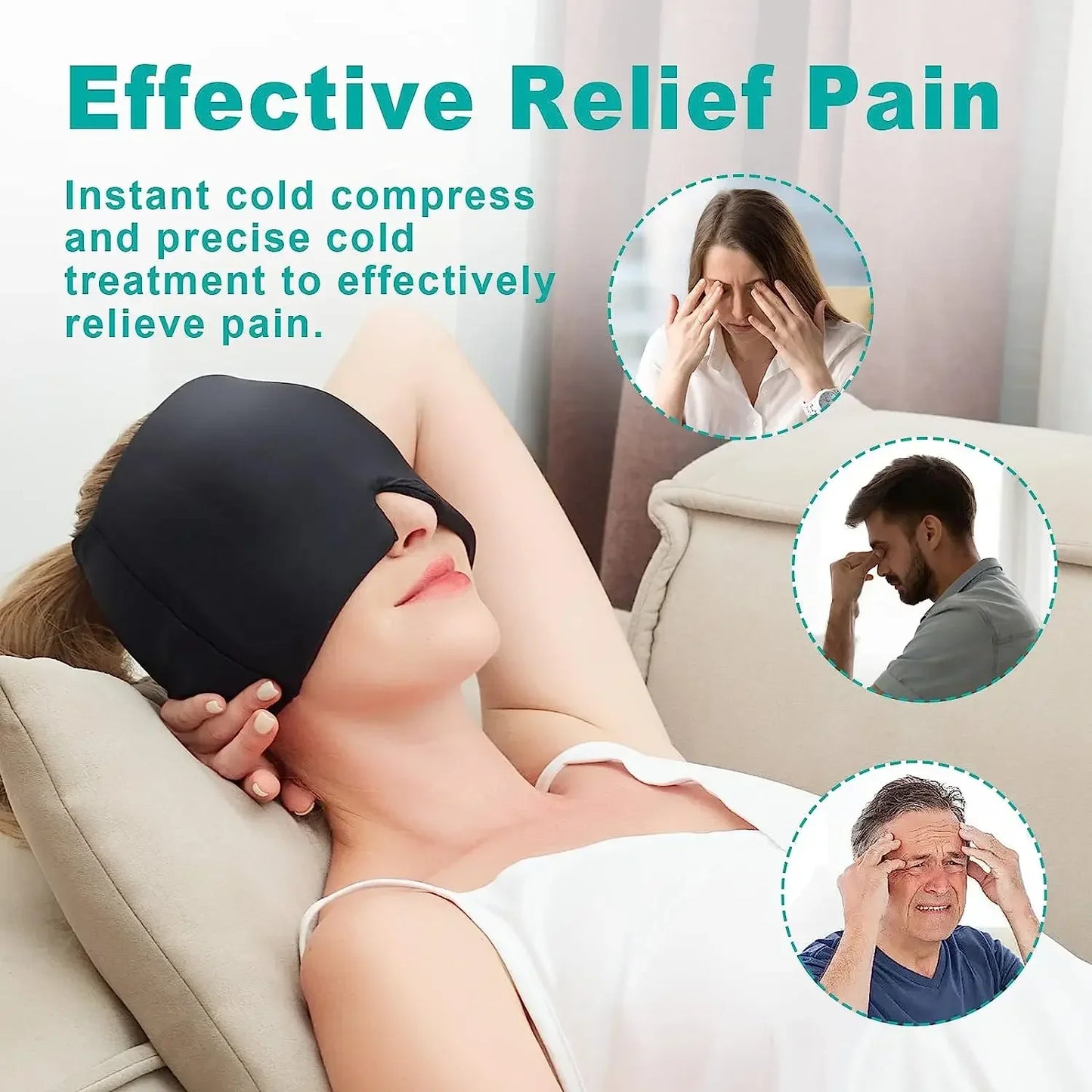 Ultieme Migraine Verlichtingsh mhe - Verzachtende Gel Hot & Cold Therapie IJs Cap voor Hoofdpijn Verlichting & Oogmasker om Stress en Drukpijn te Verlichten
