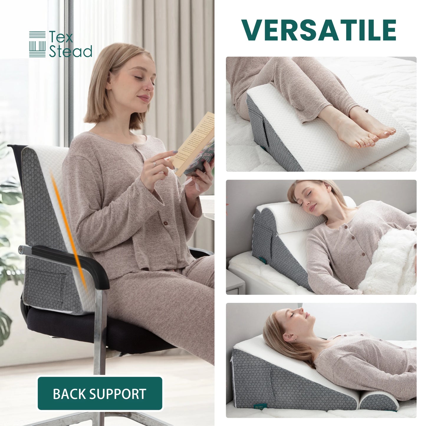 Luxueuze 2-delige Wigkussen Set met Geheugenfoam Top en Elegante Jacquard Hoes - Perfect voor Slaap, Zuuraanvalverlichting en Stijlvolle Hoofdeinde of Bank Driehoeksteun
