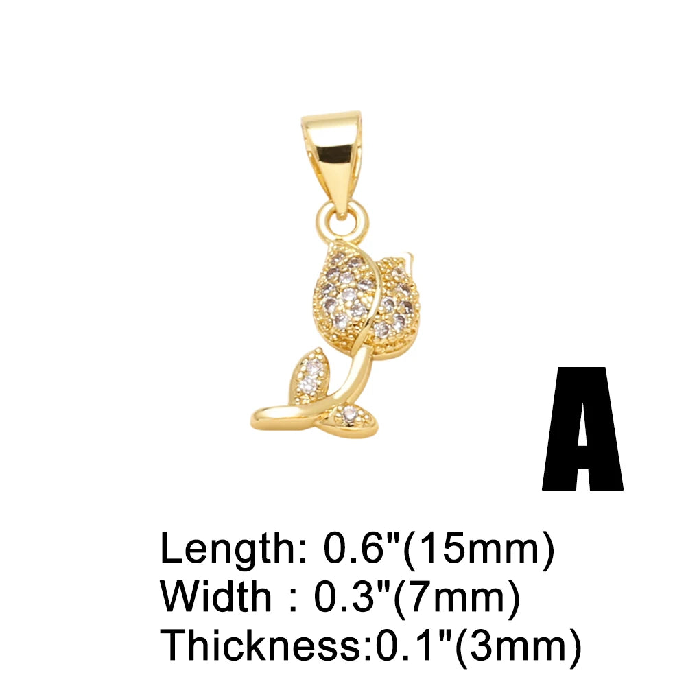 Gold Plated CZ Charms Rose Heart Money Bag Chili Pendants Copper DIY Bracelet Jewelry Making Supplies