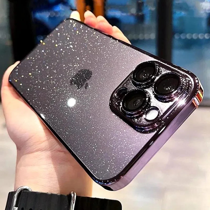 Glamoureuze Elektrolytisch Gecoate Glitter iPhone Hoes - Adembenemende Schokbestendige Bescherming voor 12ProMax, 13, 14, 15 en 16 Modellen