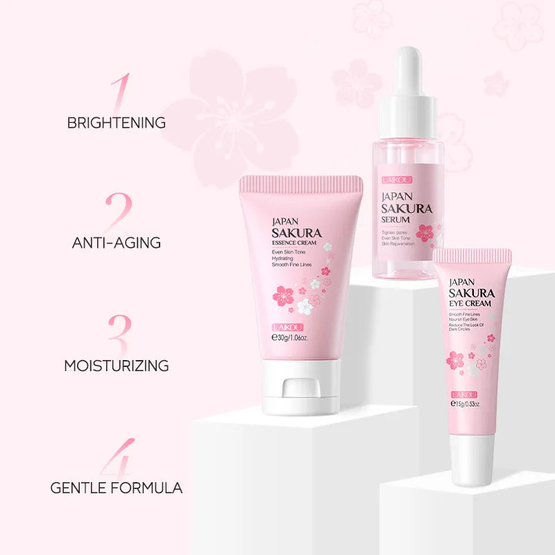 Revitaliseer je huid met de LAIKOU Sakura Complete Care Set: Reinigingsgel, Crème, Serum, Tonic - Hydraterend, Verhelderend, Firming en Vochtinbrengend!