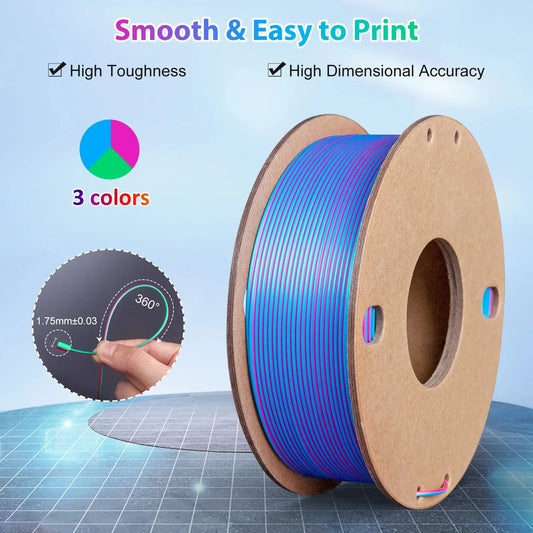 Triple Color Silk PLA Filament 1.75mm 3 in 1 Rainbow PLA 3D Printer Filament 250g Shiny Multicolor Printing Material