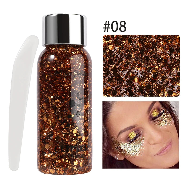 Multifunctionele Lichaams- en Gezichtsglittergel - Langdurige, Waterdichte Oog- en Haartinten voor Feest- en Podiumglamour
