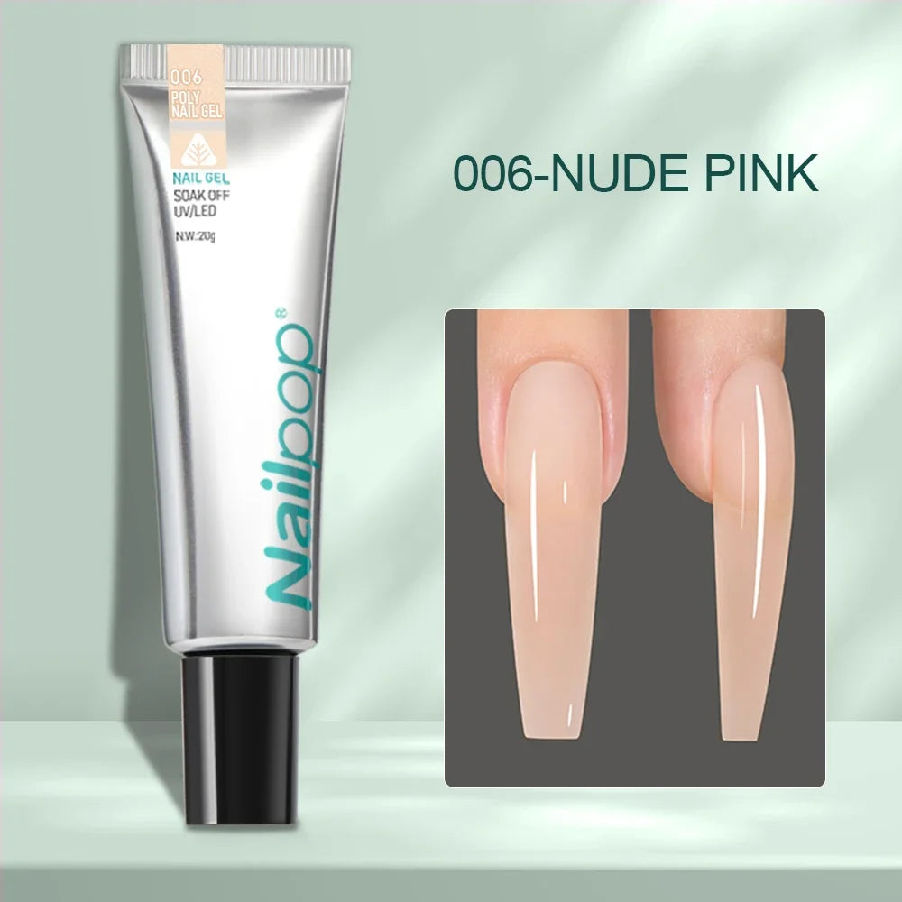 Vibrant Nailpop Poly Nagelverlengingsgel Kit - 6 Adembenemende Kleuren: Roze, Wit en Nude Tips met Heldere Gel, Compleet Nagelkunstset Inclusief Borstel en Slipoplossing voor Salonkwaliteit Nagels Thuis!