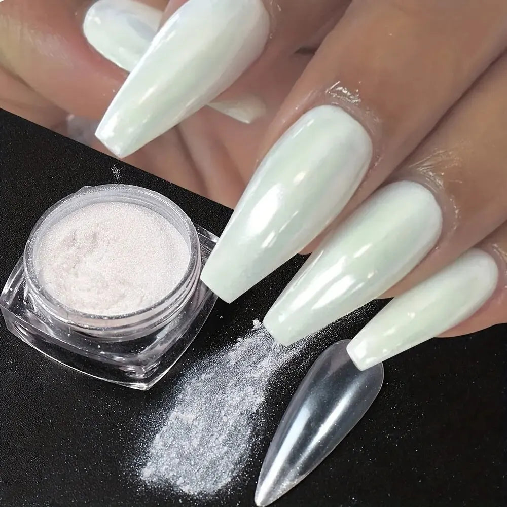 1 Doos Verbazingwekkend Witte Chroom Nagelpoeder - Transformeer Je Nagels met Sprankelende Zeemeermin Parelkunst!
