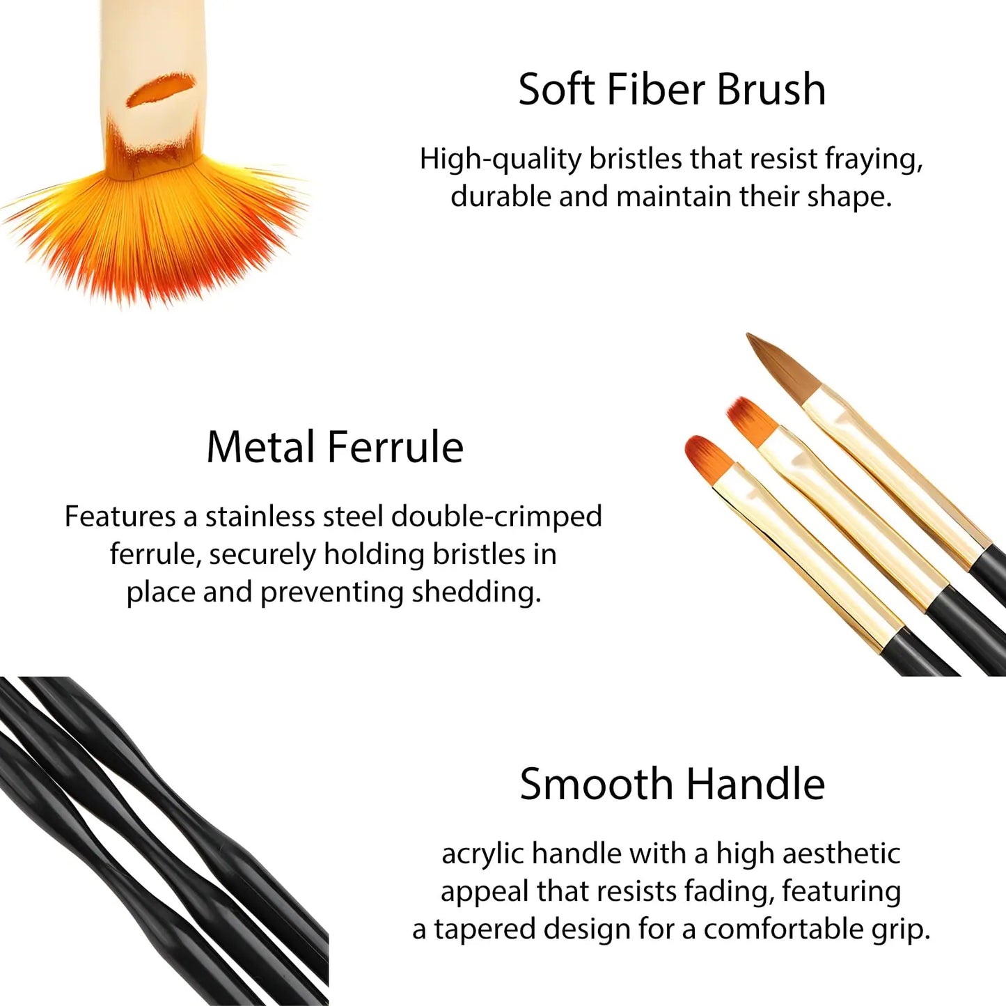 LULAA Set van 3 Dubbelzijdige Nagelkunstpennen - Acryl Ronde & Platte Penseel voor Prachtige DIY Nageldesigns!