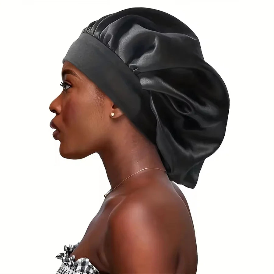 Luxueuze Extra Grote Zijde Bonnet voor Vrouwen met Brede Rand - Stijlvolle en Comfortabele Slaapmuts voor Dagelijks Gebruik