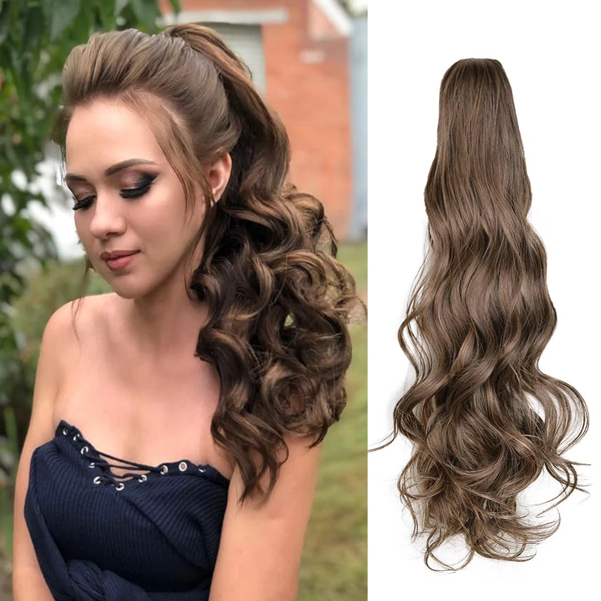 Transformeer je look met 24-inch luxe bovenste paardenstaart haarextensions - 150g pakket met krullende golvende clips en trekbare staartjes!