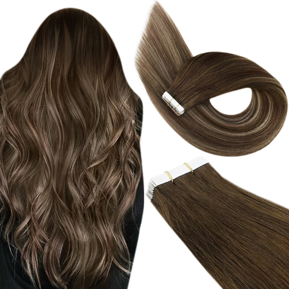 Luxe Ugeat Tape-In Haarextensions met Echt Braziliaans Remy Haar – Strak, Naadloze Huidband voor Prachtige Balayage Stijlen (20P/40P)
