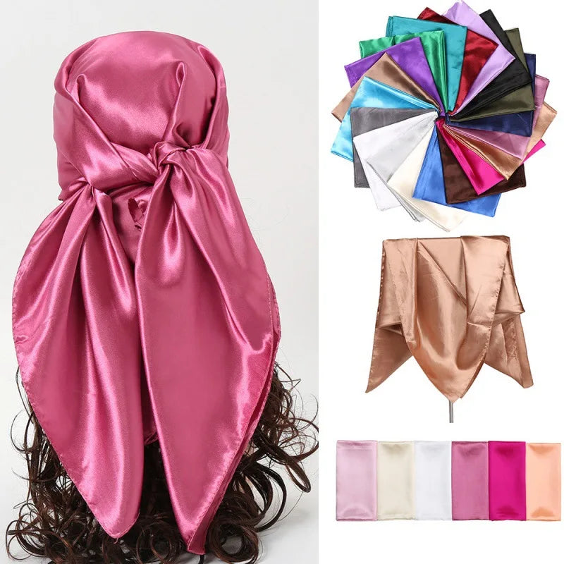 Elegante Zijden Sjaal voor Vrouwen - Premium Satijnen Effen Kleur Hijab, Stijlvolle Pareo, Veelzijdige Bandana, Chique Sjaal & Haarband, Perfecte 90*90cm Foulard