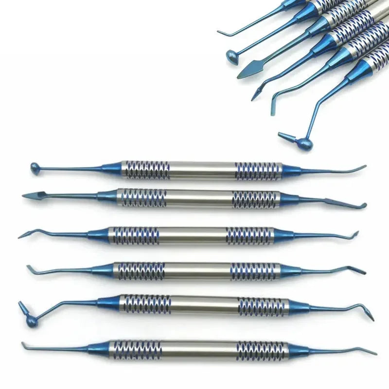 Premium 6-delig set voor het vullen van tandheelkundige composiethars met spatels met titanium-geplateerde koppen - Ideale restauratietools voor tandheelkundige professionals