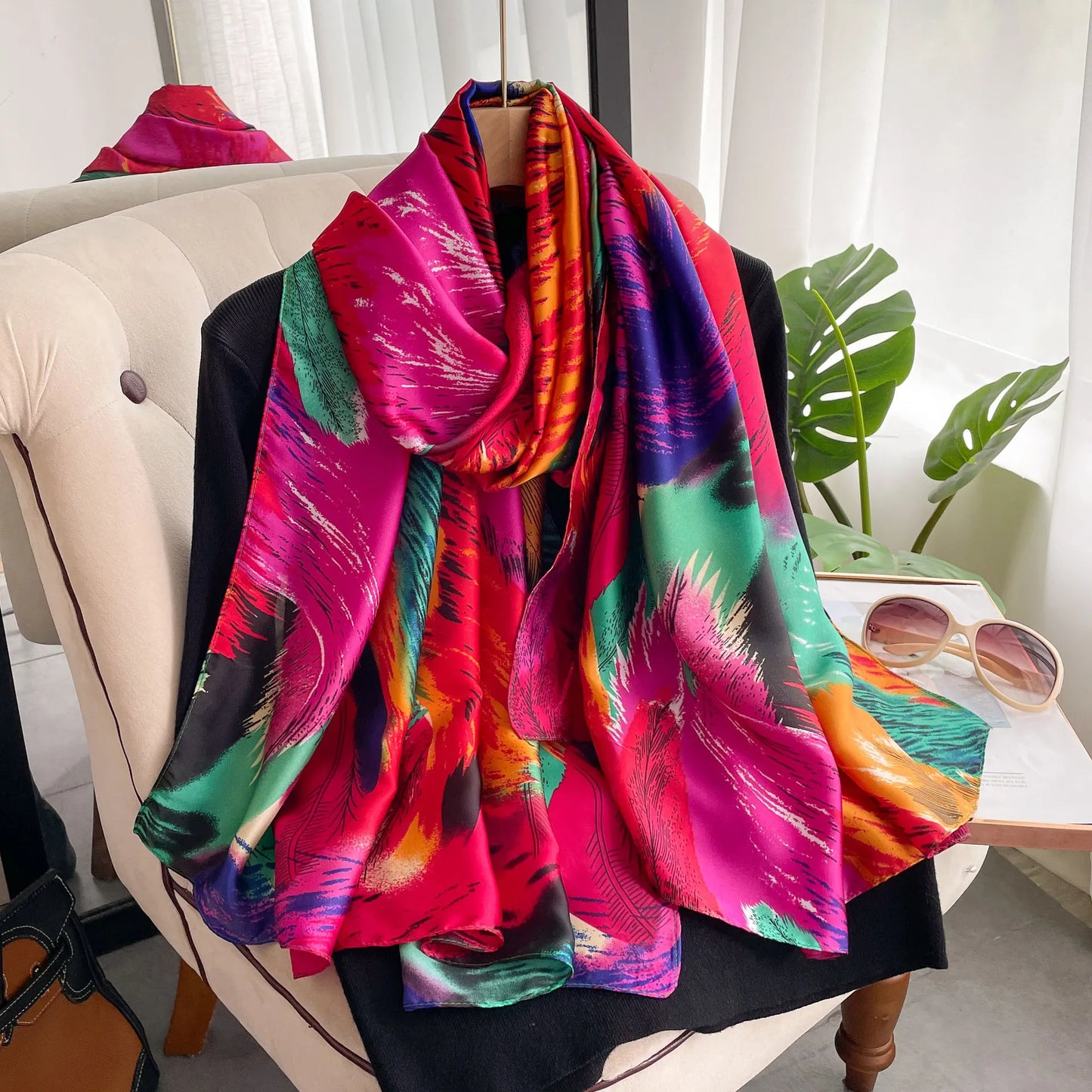 Luxueuze Lente Zijde Sjaal voor Vrouwen - Zachte en Glad Hoofdband Sjaal, Perfect voor Stranddagen (85x180cm)