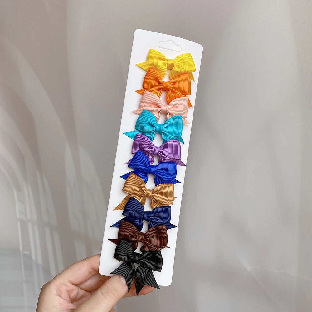 Charmante 10-delige set van 1,9'' effen kleur lint haarclips voor meisjes – Schattige handgemaakte strik mini haarspeldjes voor stijlvol haaraccessoires!