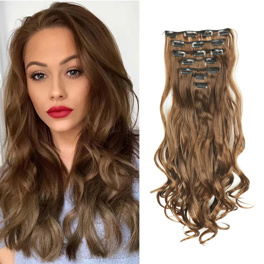 Luxe 22-Inch Krullend Golvend Clip-In Haar Extensions - 7-Delige Set voor een Volle Hoofd met Adembenemend Haar voor Vrouwen en Meisjes!