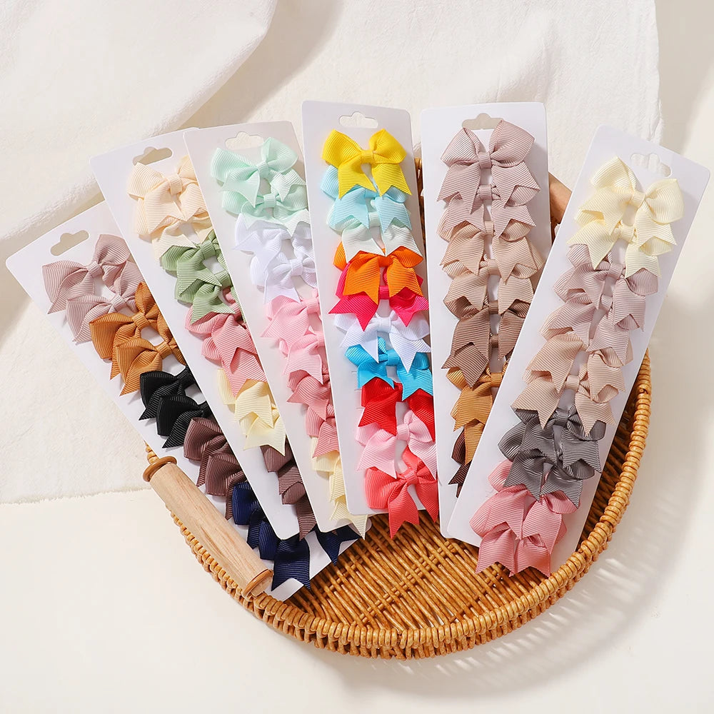 Charmante 10-delige set van 1,9'' effen kleur lint haarclips voor meisjes – Schattige handgemaakte strik mini haarspeldjes voor stijlvol haaraccessoires!