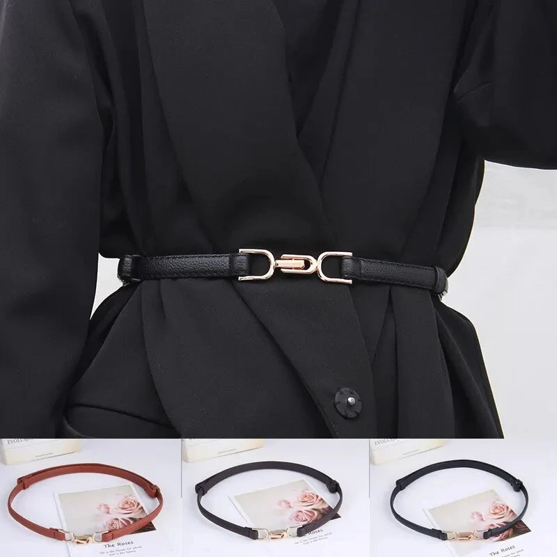 Chique Vrouwelijke Verstelbare Dunne Leren Riem met Vintage Gouden Gesp - Perfect voor Jurken!
