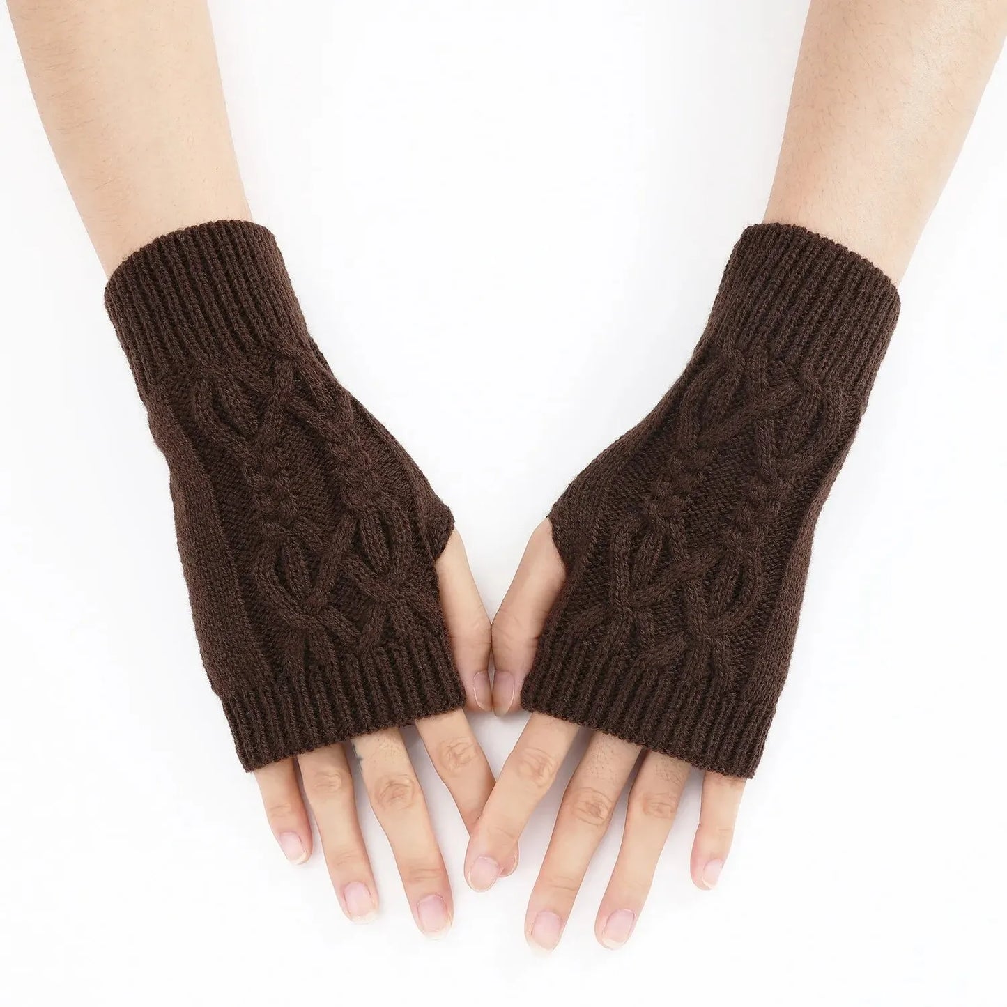 Gezellige Winter Dames Halve Vingerhandschoenen - Zachte Wolachtige Gebreide Ontwerp in Elegant Zwart en Wit
