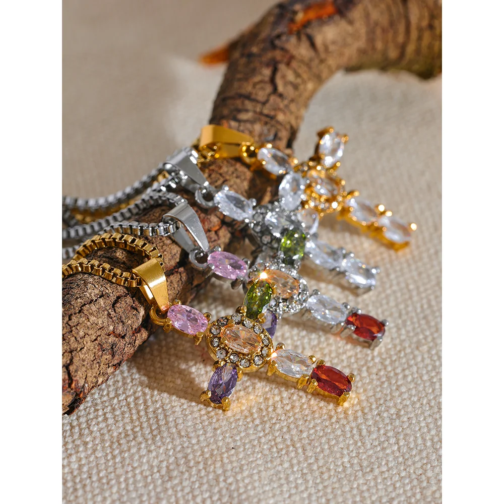 Yhpup Elegante Kleurrijke Sprankelende Cubic Zirconia Kruzifiks Hanger Ketting - Premium RVS Luxe Sieraden Cadeau
