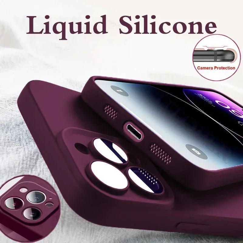 Stijlvolle Siliconen Telefoonhoes voor iPhone 16, 15, 14, 13, 11, 12 Pro Max & 15 Plus - Val- en Botsbescherming in Levendige Effen Kleuren