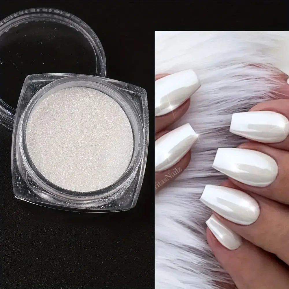 1 Doos Verbazingwekkend Witte Chroom Nagelpoeder - Transformeer Je Nagels met Sprankelende Zeemeermin Parelkunst!