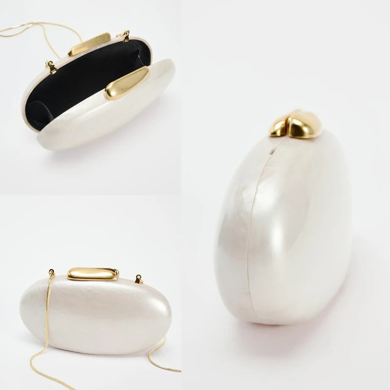 Charmante ivoorkleurige parel eivormige clutch tas - Perfecte acryl handtas voor bruiloften en avondfeesten - Stijlvolle zomeraccessoire 2024 voor vrouwen