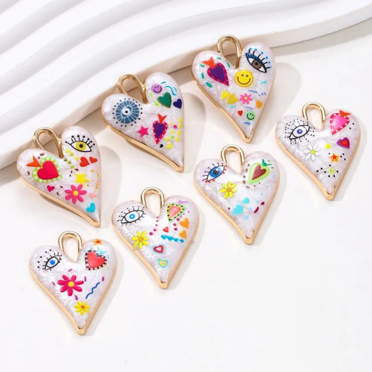 5pcs Colorful Heart Evil Eye Enamel Charms Y2K Jewelry Making Pendants