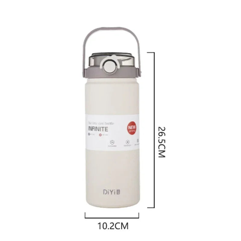 Extra-grote 1L/1.2L Geïsoleerde Thermosfles met Rietje - Stijlvolle RVS Thermische Waterfles voor Heet en Koud Drank, Vacuümfles en Thermosbeker