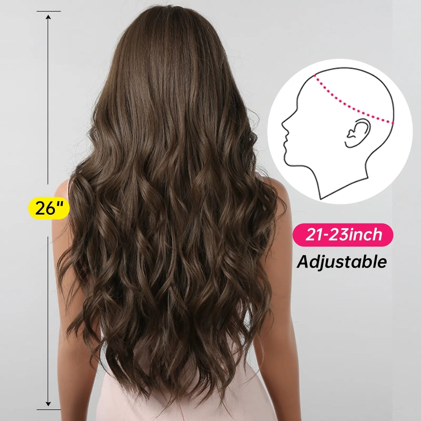 Luxe Lange Bruine Golvende Pruik met Pony - Hittebestendige Natuurlijke Look voor Dagelijks Gebruik en Cosplay