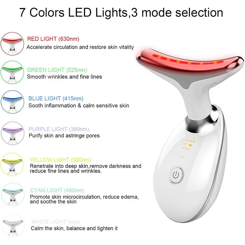 Herleef Je Huid: 7-Kleur Anti-Rimpel Gezichtsmassager voor Hals en Gezicht - Verstevig en Lift met Dit Dubbele Kin Vermindering Hulpmiddel!