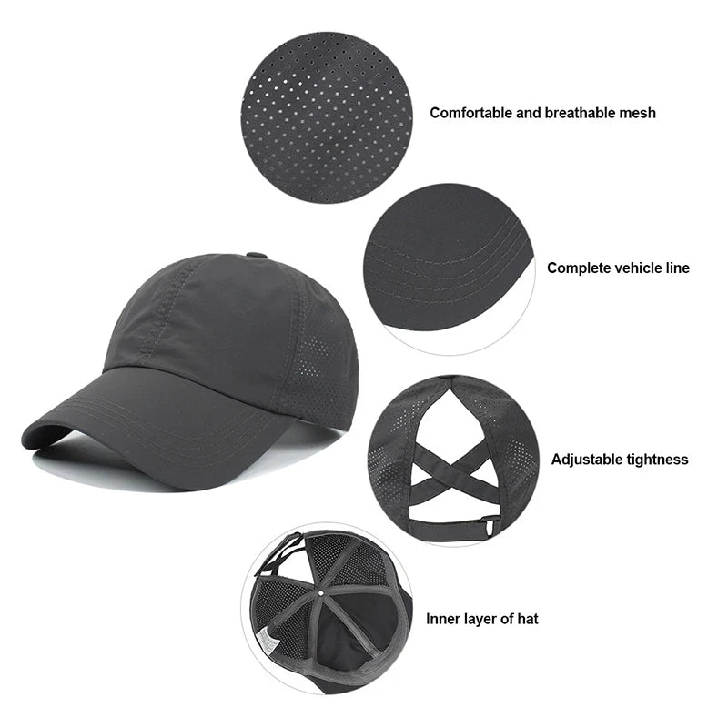 Stijlvolle Zomer Effen Kleur Baseball Caps voor Dames - Perfect voor Golf, Sport en Vrije Tijd met Handig Paardenstaartontwerp en Sneldrogend Gaas!