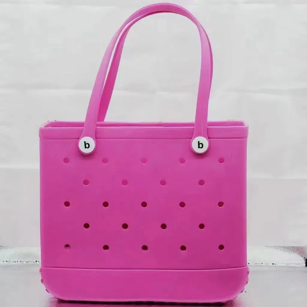 Stijlvolle Grote Eva Strandtas - Perfect voor Moeders! Veelzijdige Luiertassenopslag, Zomer Rubber Tote, en Effen Kleur Jelly Strandorganizer voor Al Je Essentiële Spullen.