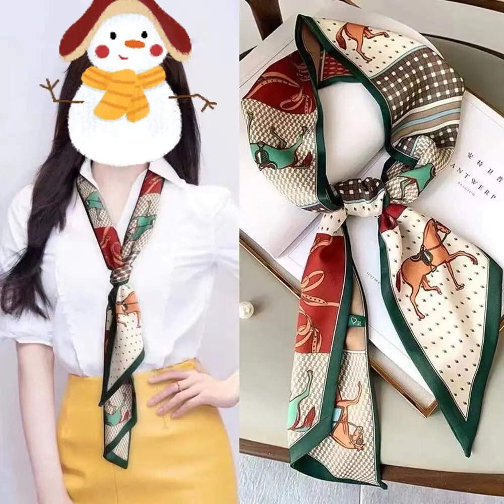 Elegante lange zijden sjaal voor stijlvolle vrouwen - veelzijdige halsband, haarband en foulard met paardenprint - nieuwe lente collectie 2021